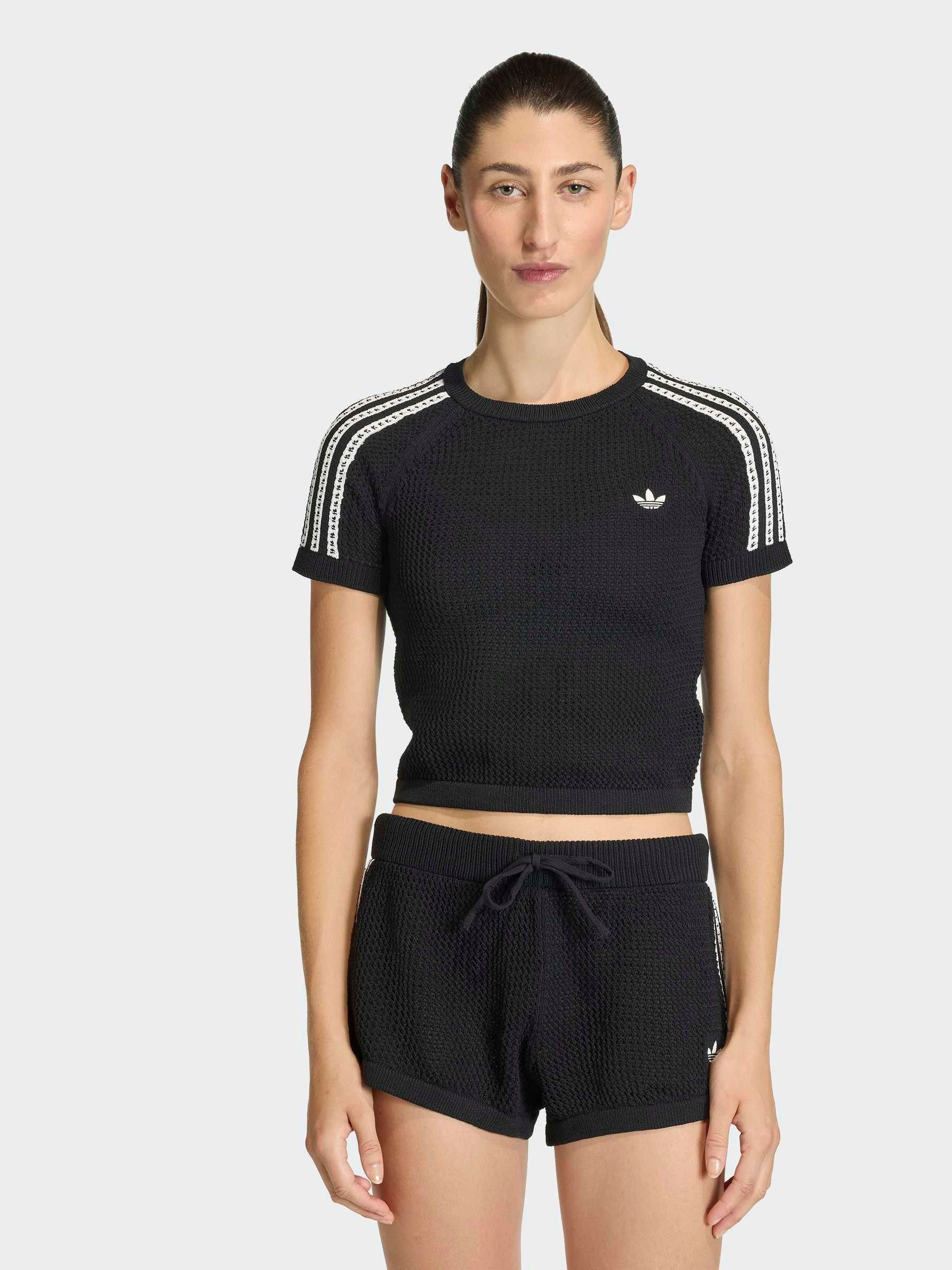 adidas originals adidas Originals Black Crochet Knit T-Shirt | Next US