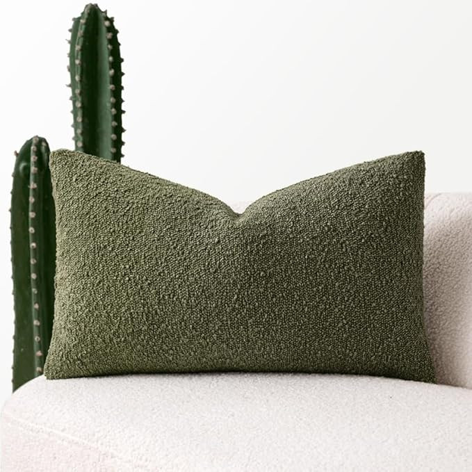 MIULEE Textured Boucle Throw Pillow Cover Olive Green Accent Solid Lumbar Spring Pillow Case Deco... | Amazon (US)