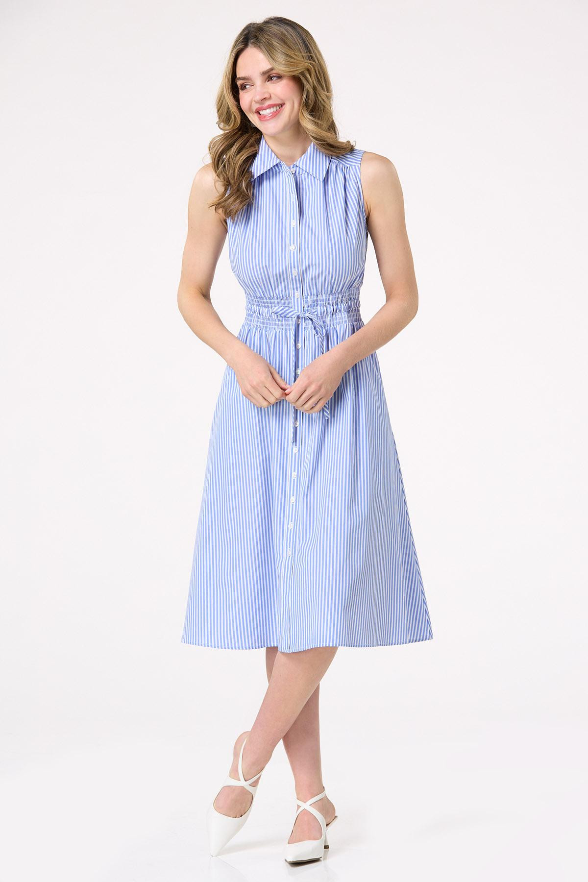 Striped Cinch Waist Shirt Dress | Cato Fashions