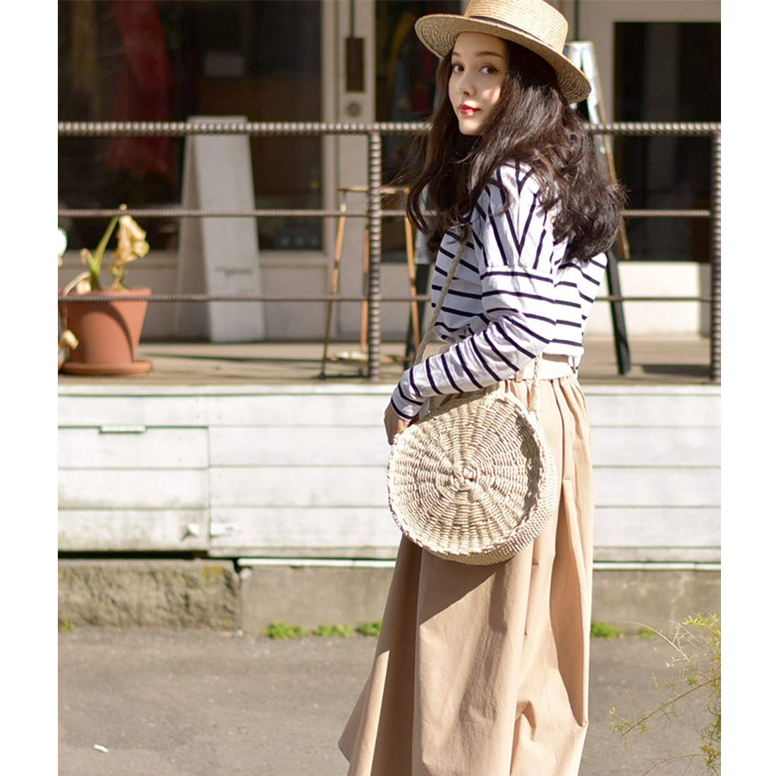 Straw Bag Crossbody for Women Weave Shoulder Bag Round Summer Beach Purse and Handbags | Amazon (US)