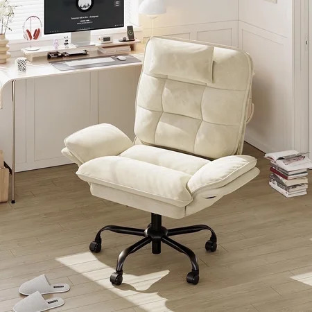 Bestier Big and Tall Executive Office Chair with Flip-Up Arms for Adults, Adjustable Height, Reclining Office Chair with Headrest & Side Pockets in Beige | Walmart (US)