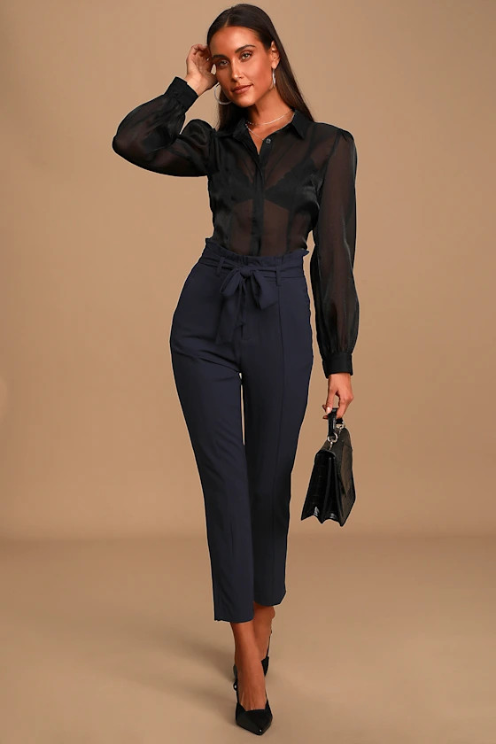 Set Your Goals Navy Blue Paper Bag Waist Pants | Lulus (US)