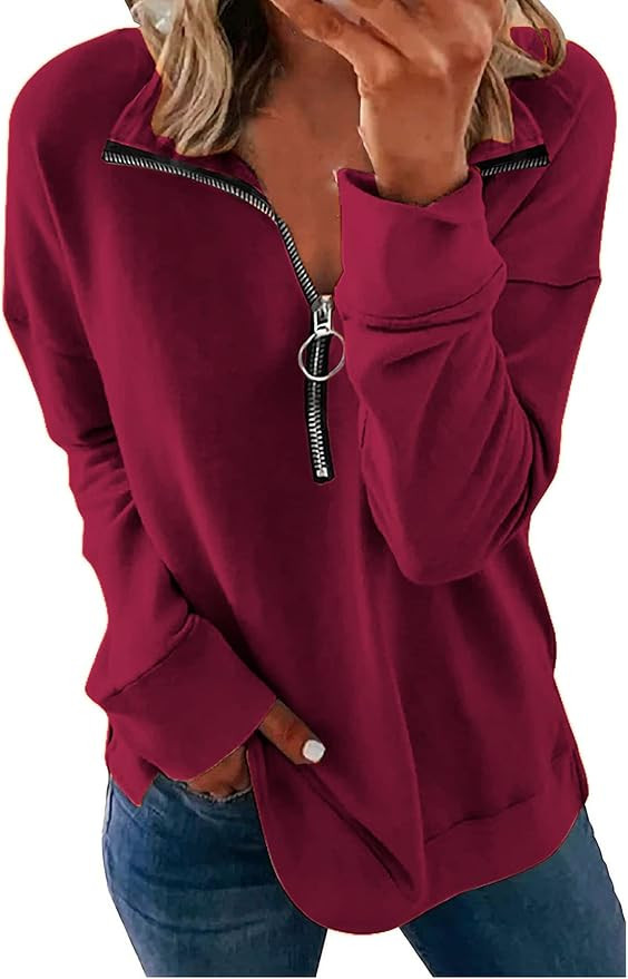 NEYOUQE Womens Fall Winter Fashion Sweatshirts Quarter Zip up pullover Polo sweatshirt women casu... | Amazon (US)