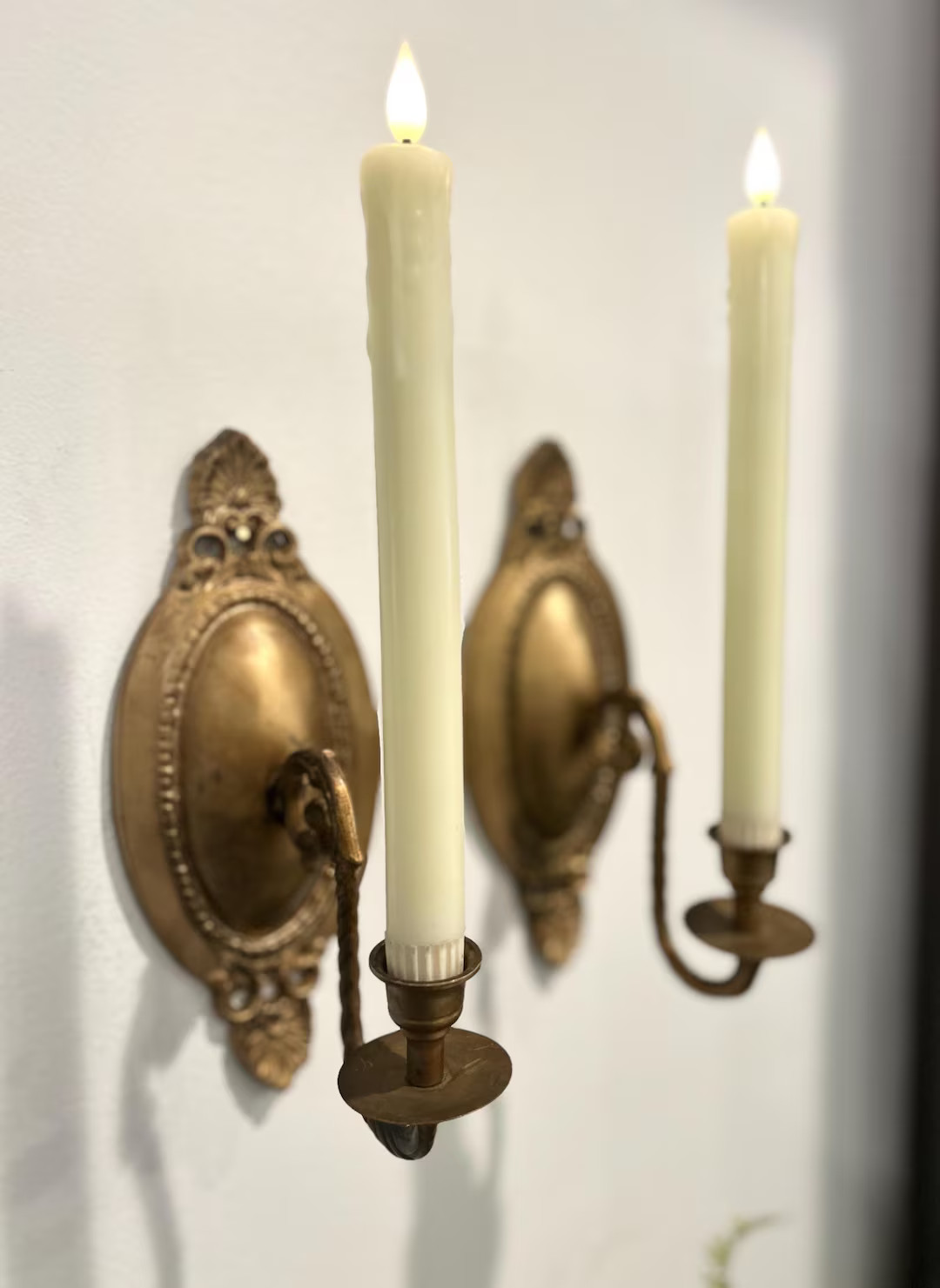 Pair of Vintage Brass Candle Sconces - Etsy | Etsy (US)