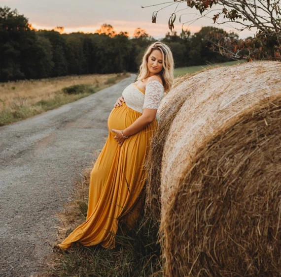 Maternity dress for photo shoot baby shower dress infinity maternity gown- the lace wrap babydoll | Etsy (US)