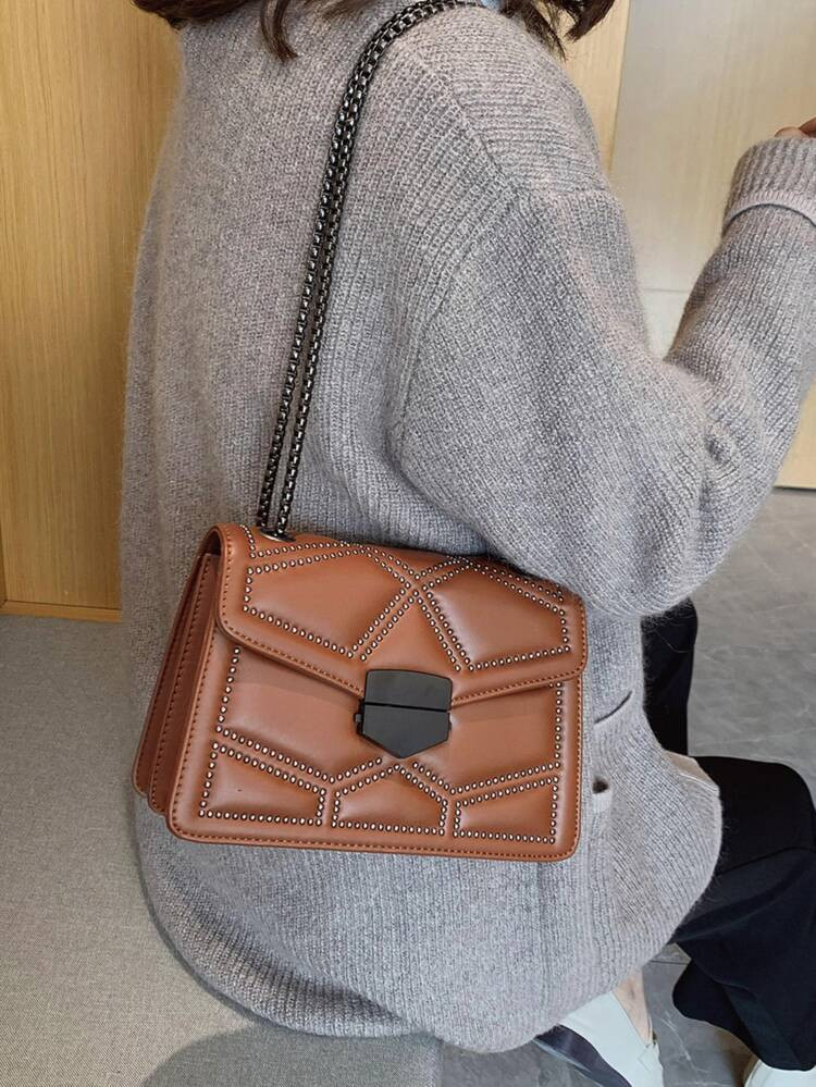 Quilted Studded Decor Square Bag | SHEIN