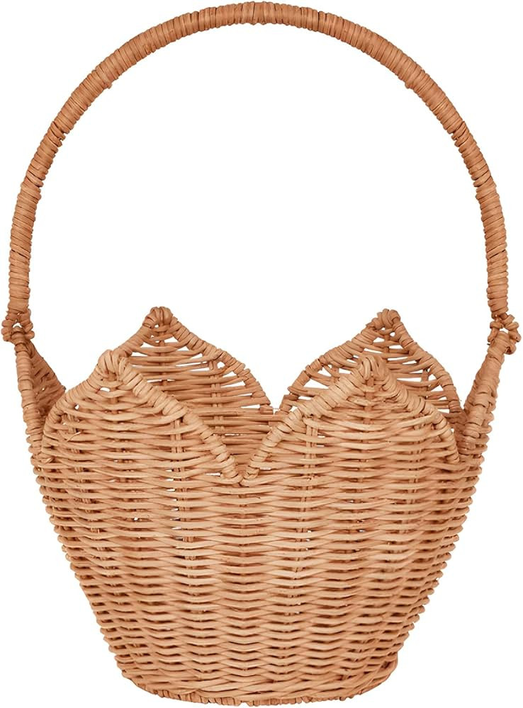 Scalloped Basket, Scalloped Edge Round Basket with Handle, Wicker Baskets for Storage, Hand Woven... | Amazon (US)