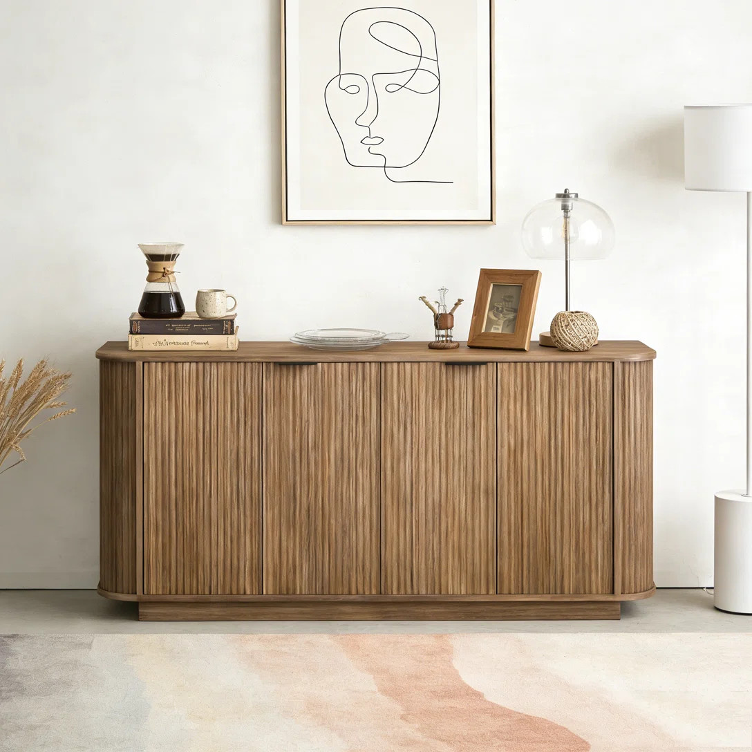 63"Wavy Storage Sideboard, Double-Door Buffet Cabinet with Adjustable Shelves | Wayfair North America