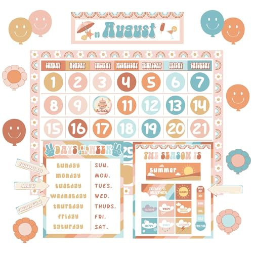 Groovy Classroom Calendar Bulletin Board Set Decorations Retro Hippie Calendar Seasons Weather Chart CTP Bright Paper-Cuts Boho Hippie Wall Decals for Classroom Preschool Middle School Decor | Amazon (US)