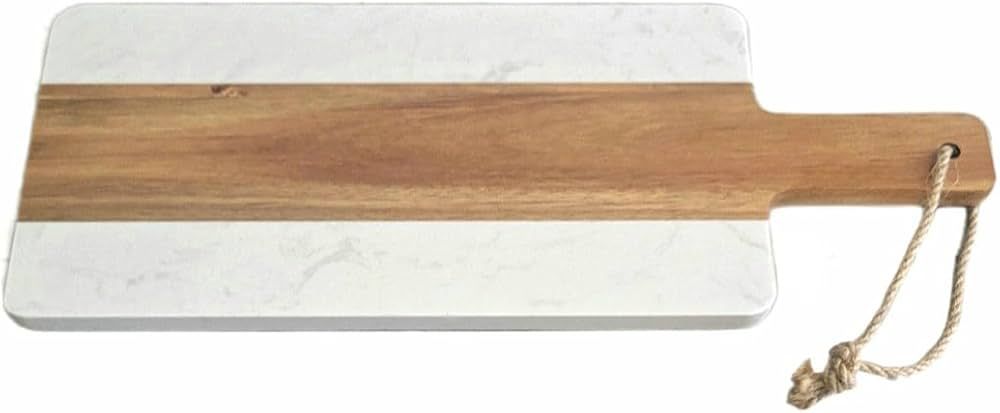 Acacia Wood and White Marble Charcuterie/Cheese Board with Handle & Jute Rope | Amazon (US)