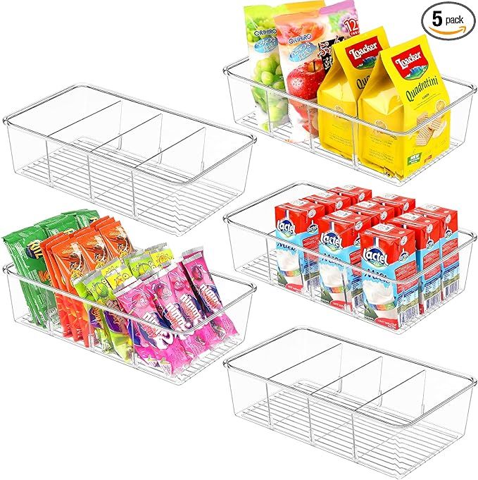 ZIZOTI 5 Pack Food Storage Organizer Bins Clear Plastic Removable Snack Organizer Pantry Organiza... | Amazon (US)