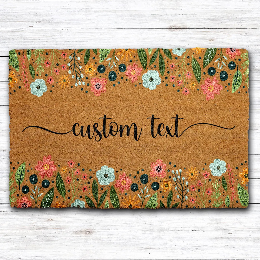 Custom Text Wildflowers Welcome Mat, Personalized Colorful Floral Doormat, Spring & Summer Front ... | Etsy (US)