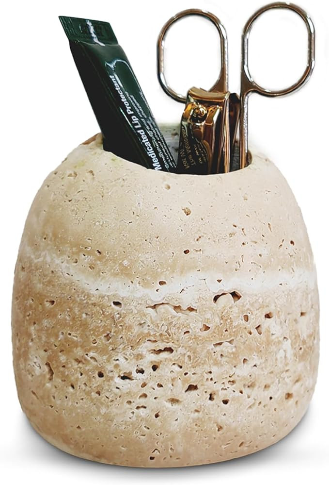 Travertine Match and Toothpick Holder Cute Beige Multi-Purpose Storage Jar for Cotton Swabs Match... | Amazon (US)