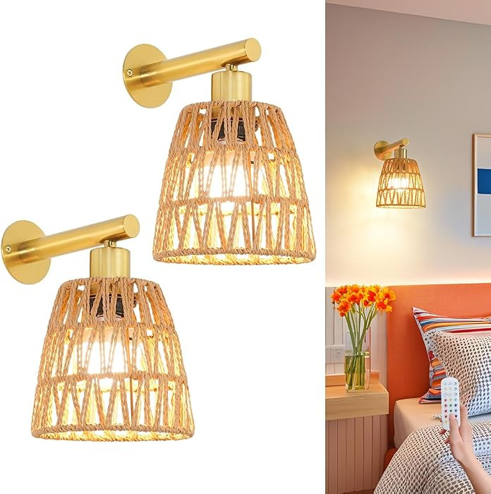Battery Operated Wall Sconce Set of 2, Gold Battery Wall Sconces, USB Rechargeable Wall Lights wi... | Amazon (US)