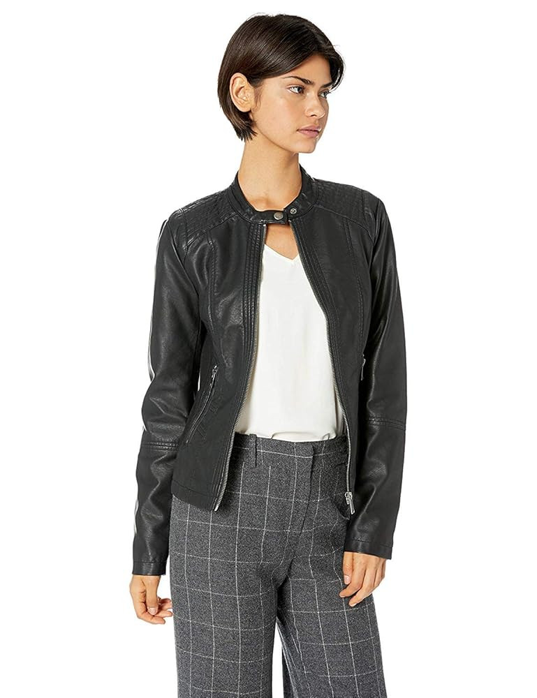 Sebby Collection Women's Faux Leather Jacket with Moto Details and Front Zip Pockets | Amazon (US)
