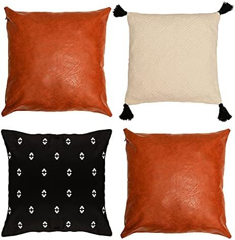 Obsesie Leather Throw Pillow Covers, Decorative Pillow Set of 4 Cushion, 18 x 18 Inches and Made ... | Amazon (US)