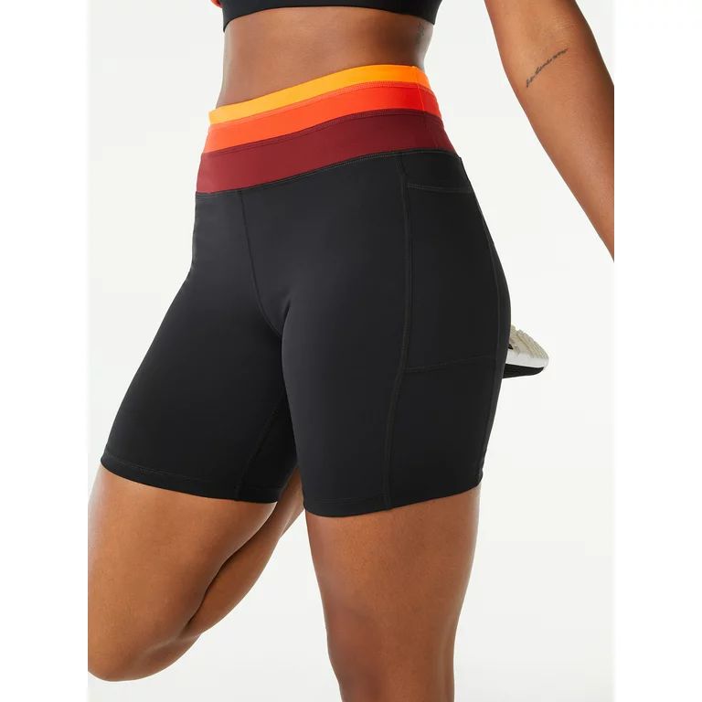 Love & Sports Women's Bike Shorts with Striped Waistband - Walmart.com | Walmart (US)