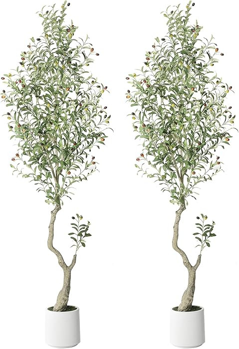 GarveeHome Faux Olive Tree 7 ft, Olive Trees Artificial Indoor with White Planter, Artificial Sil... | Amazon (US)