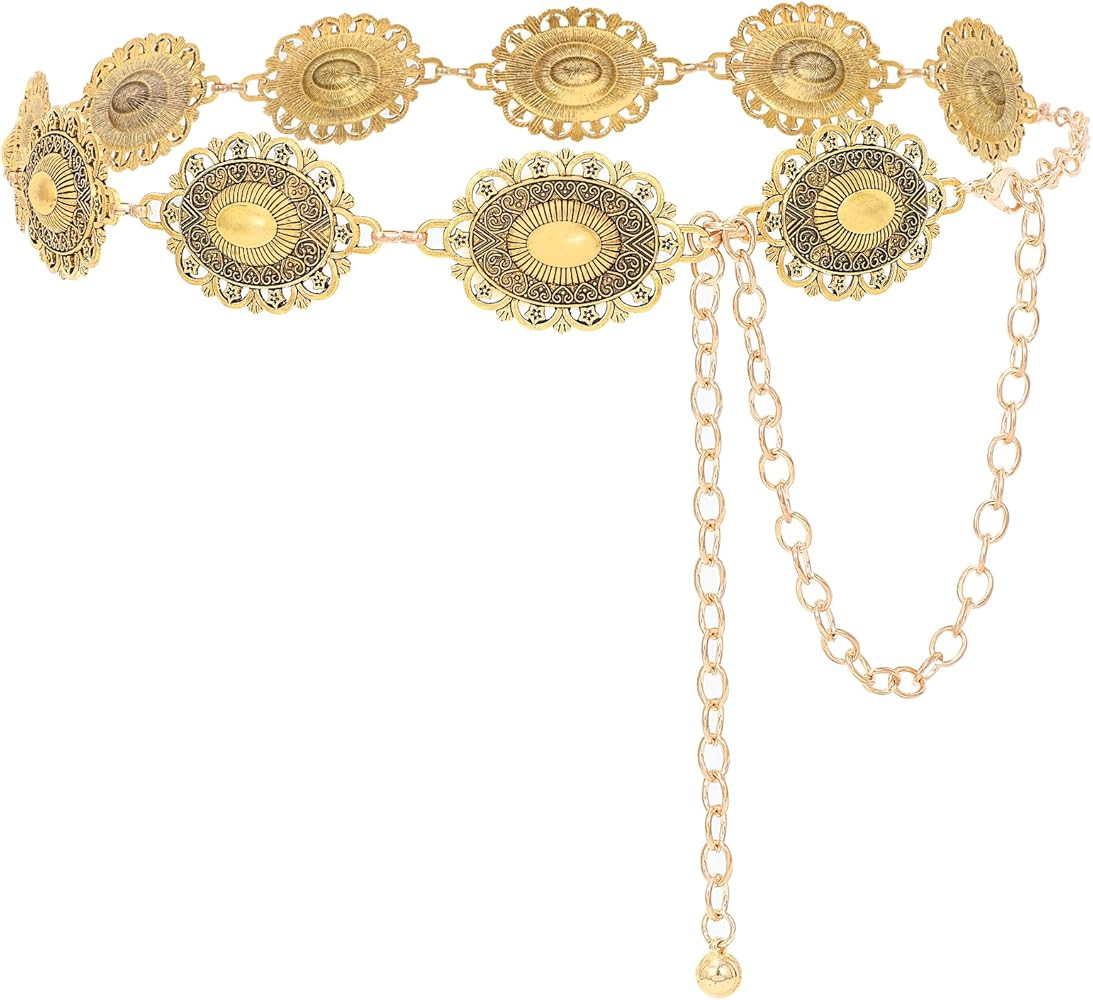 VONMELLI Western Chain Belt for Women Concho Silver Link Chain Belts for Jeans Dresses | Amazon (US)