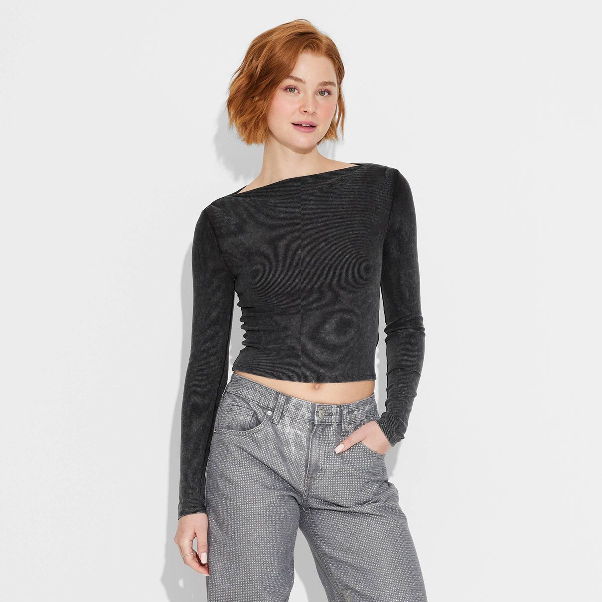 Women's Long Sleeve Ribbed Boat Neck Top - Wild Fable™ | Target