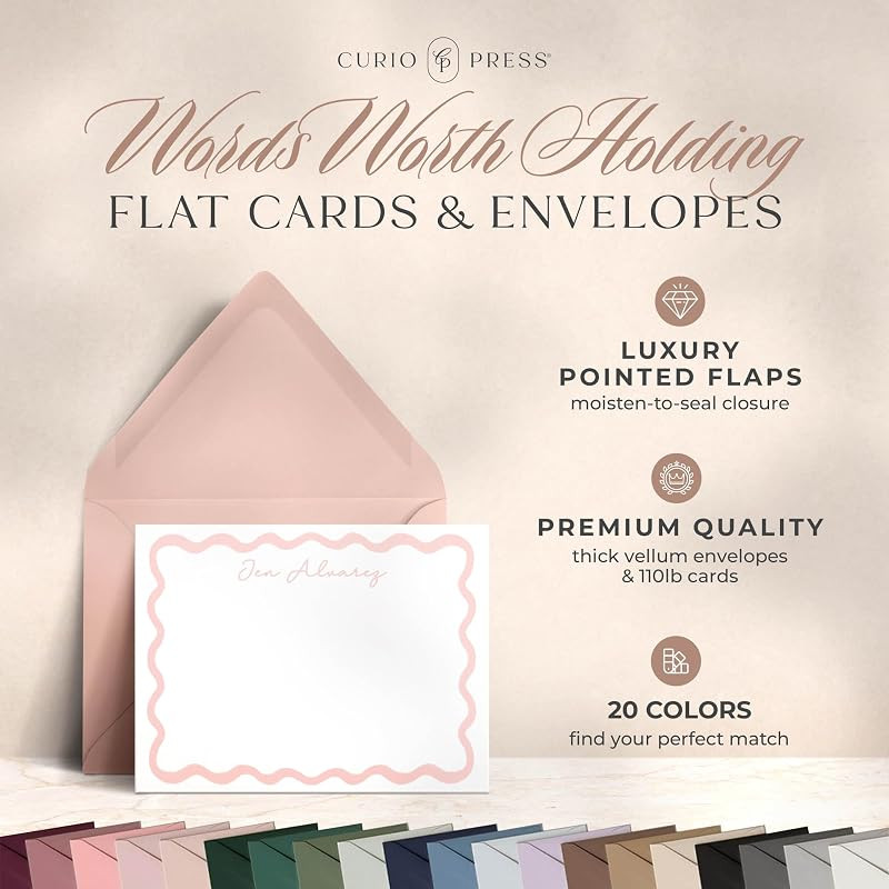 Personalized Stationery Flat Note Cards with Envelopes - Cute Wavy Border and Name, Womens or Gir... | Amazon (US)