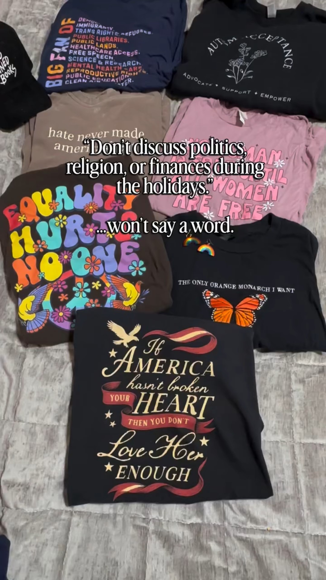 Why say anything when your clothes talk for you? 😉 

Women shirt is from Chase My Creations. 🫶

#WearYourValues
#LoudAndProud
#GoodTroubleStyle
#CozyButConscious
#ShopSmall