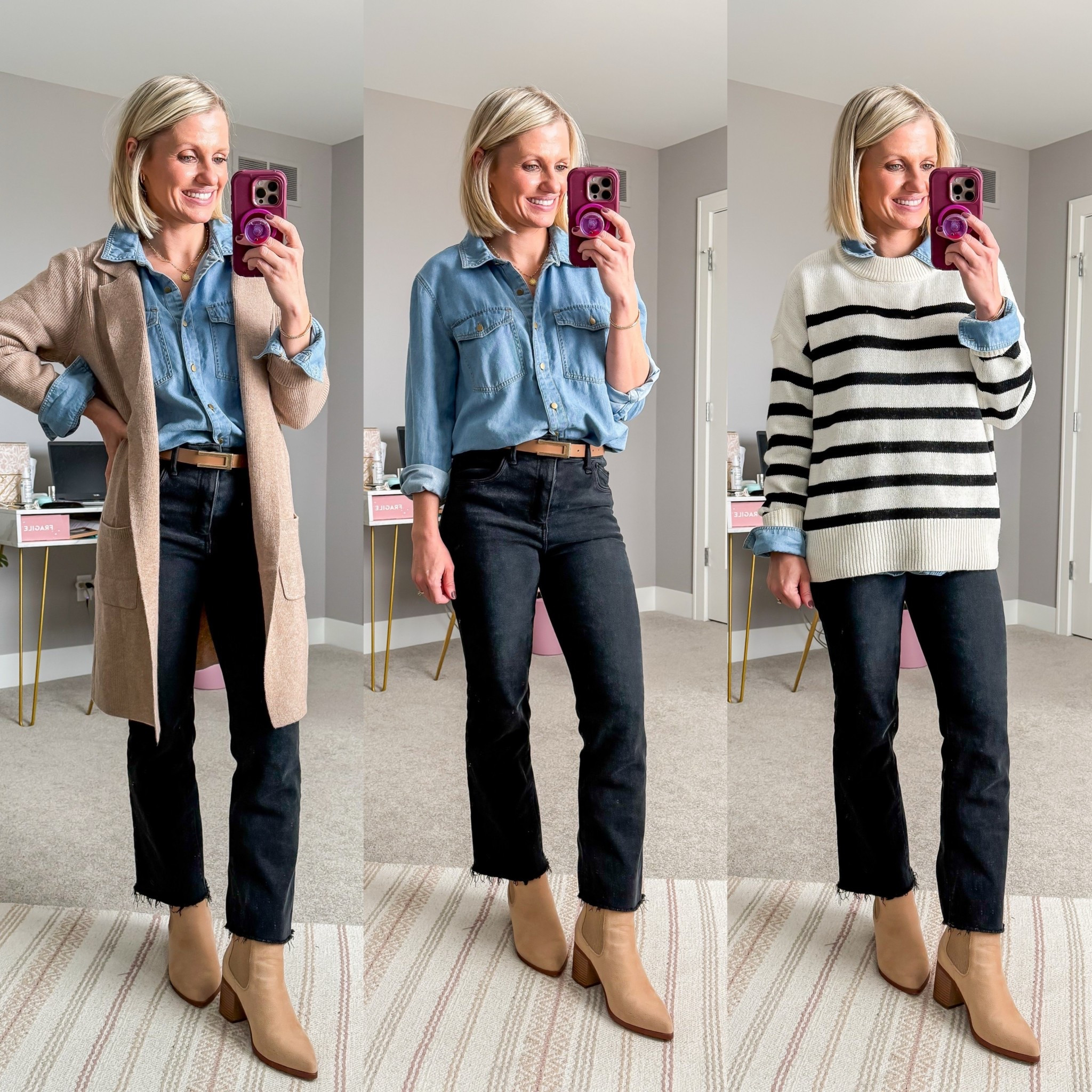 Winter capsule wardrobe outfit ideas with black jeans and a chambray shirt! You can find all the details on the capsule at thriftywifehappylife.com.


#LTKmomlife #LTKSeasonal #LTKOver40