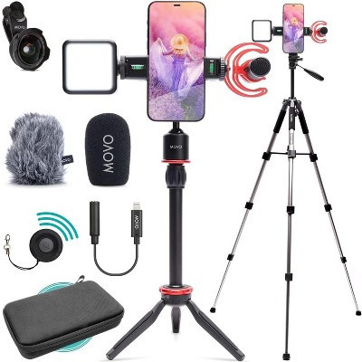 Movo iVlog1 Vlogging Kit for iPhone with Shotgun Mic, LED Light, Tabletop Tripod, Fullsize Tripod and More | Target