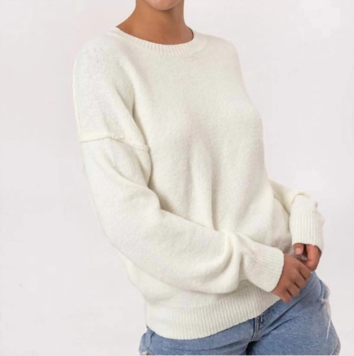 Exposed Seams Sweater In Cream | Shop Simon