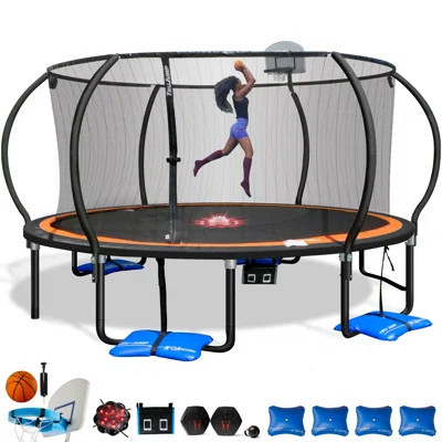 Sportspower Trujump Pro Multiplay Trampoline 15ft With Curved Pole Enclosure - Dunk Zone Basketball Hoop System, Safety Enclosure Net, Electron Shoote | Wayfair North America