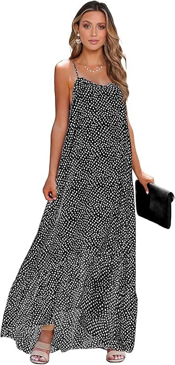 BTFBM Women's Summer Casual Maxi Dresses Spaghetti Strap Sleeveless Ruffle High Low Print Flowy B... | Amazon (US)