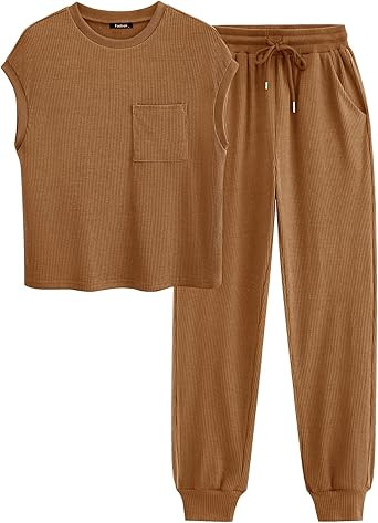 BTFBM Women's Two Piece Tracksuit Outfits Summer Short Sleeve Tops Long Pants Jogger Lounge Match... | Amazon (US)