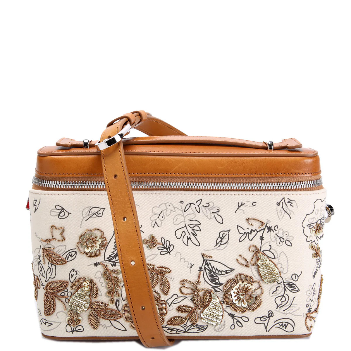 Djanis Floral Toile Crossbody Tan/Beige | Keeks Designer Handbags