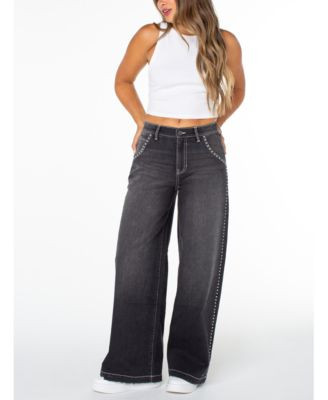 Juniors' Studded Wide-Leg Jeans | Macy's