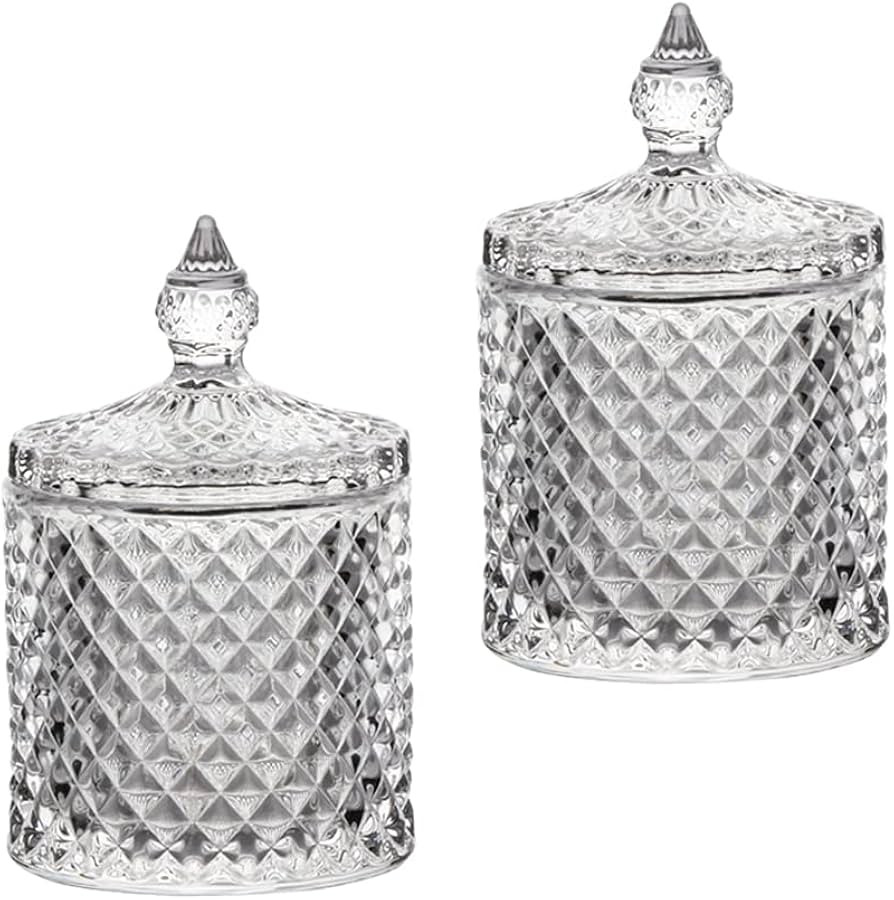 2 Pack Glass Qtip Holder Vintage Bathroom Decor Apothecary Jars with Lids Makeup Vanity Organizer... | Amazon (CA)