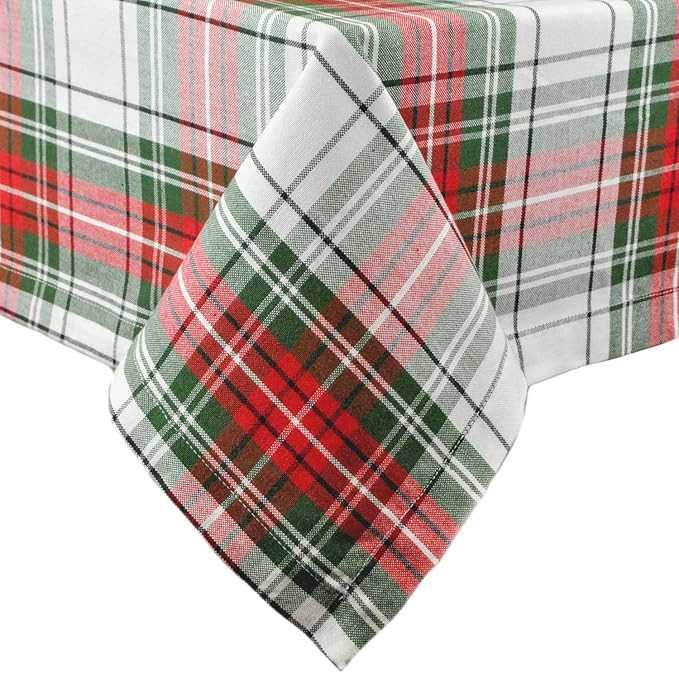 DII Christmas Plaid Collection Tablecloth, 52x52, Red & Green | Amazon (US)