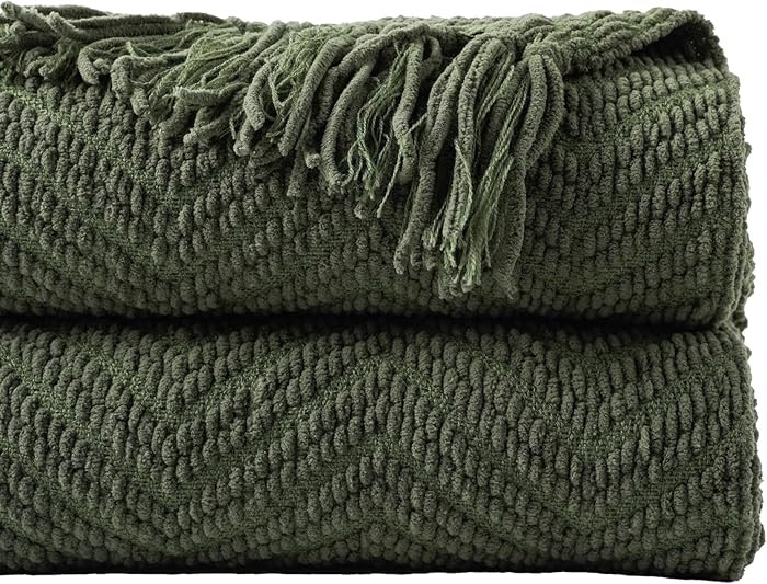 BATTILO HOME Olive Green Chenille Throw Blanket for Bed, Knit Throw Blanket,Super Soft Warm Home ... | Amazon (US)