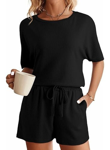 SHEWIN Womens Pajama Sets Waffle Knit Lounge Set 2 Piece Outfits Loungewear Sweatsuit with Pocket... | Amazon (US)