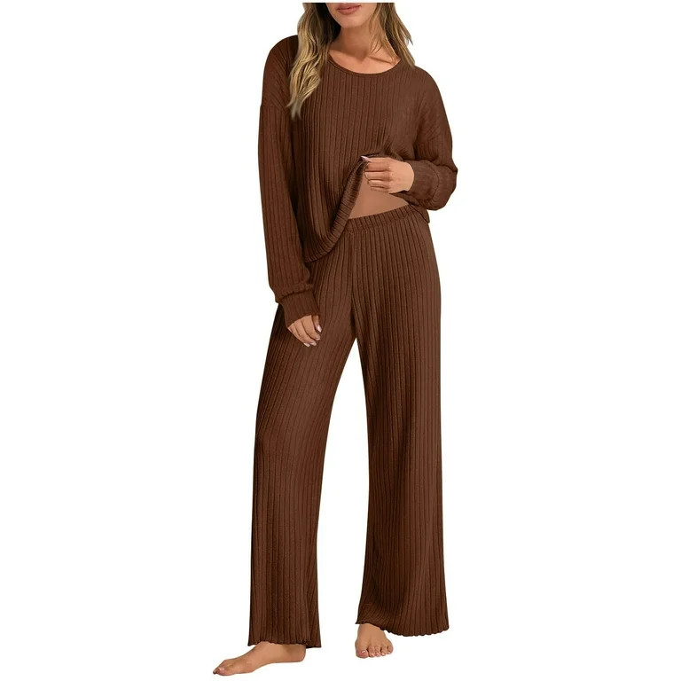 Women's Soft, Comfortable Knit Pajama Set, Brown | Walmart (US)