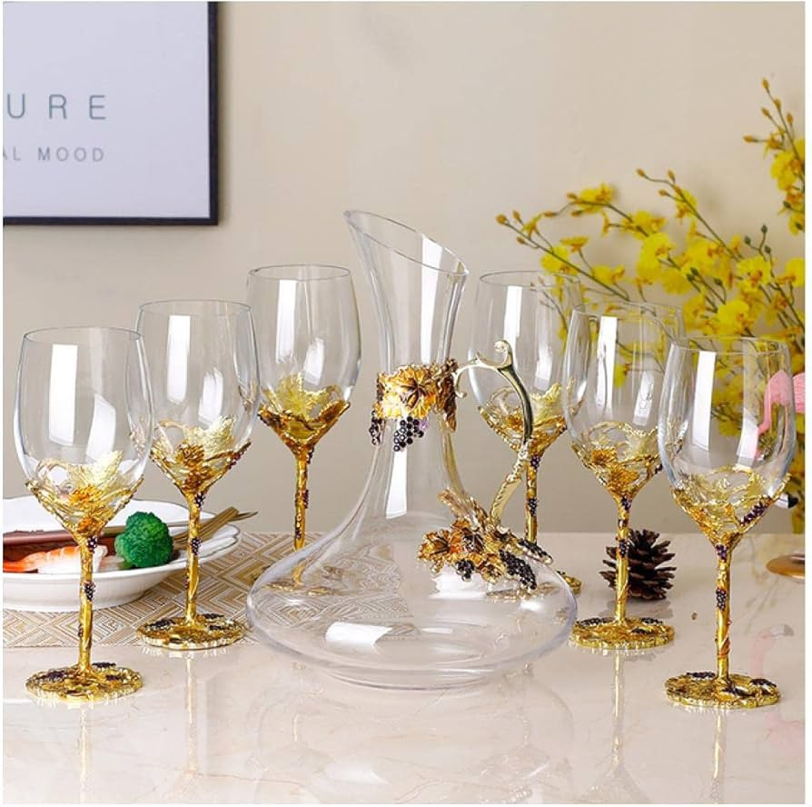 Glass Wine Glass Creative Enamel Color Crystal Red Wine Glass Decanter Set Goblet Wedding Glasses... | Amazon (US)