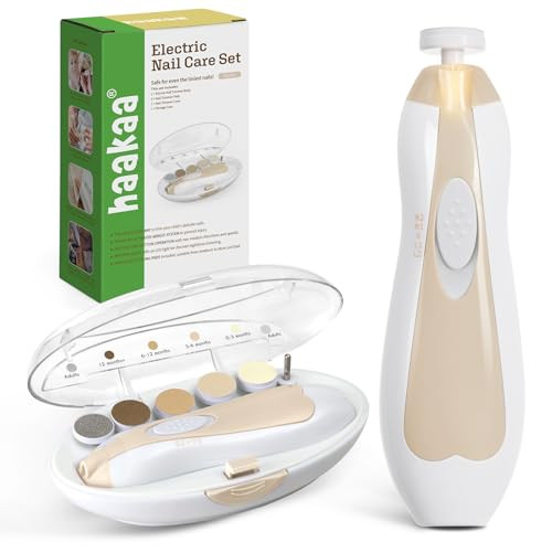 haakaa Baby Nail Care Electric Baby Nail File Kit with LED Light, Baby Nail Clippers for Newborn/Infants/Adults Toenails and Fingernails, 6 Replacement Heads & Storage Case, Acorn | Amazon (US)