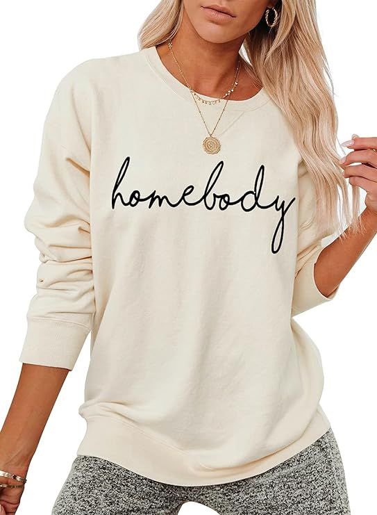 Miduo Women's Loose Casual Fashion Long Sleeve Crewneck Graphic Sweatshirts Pullovers | Amazon (US)