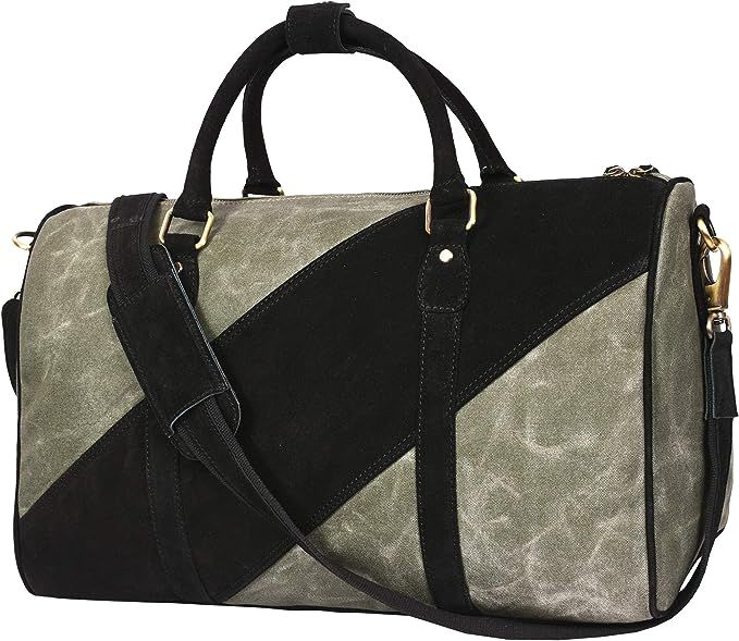 Aaron Leather Travel Duffle Bag for Men (Canvas Grey, 20 Inch) | Amazon (US)