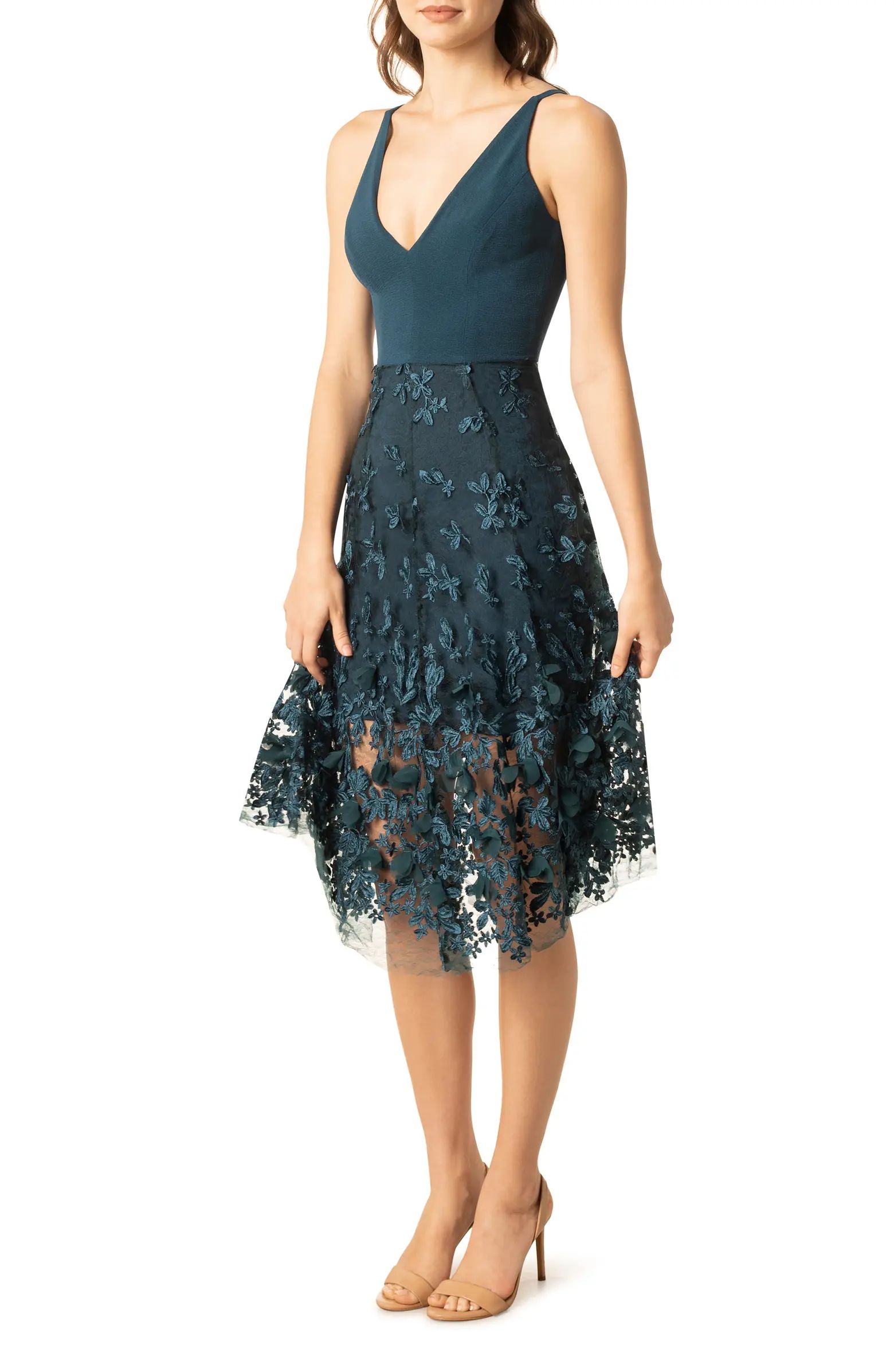 Darleen V-Neck Embroidered Mesh Cocktail Dress | Nordstrom