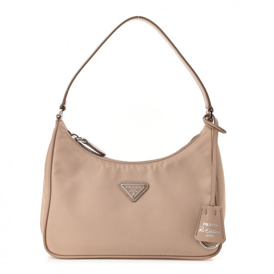 PRADA Tessuto Nylon Saffiano Mini Re-Edition 2005 Bag Cammeo | Fashionphile