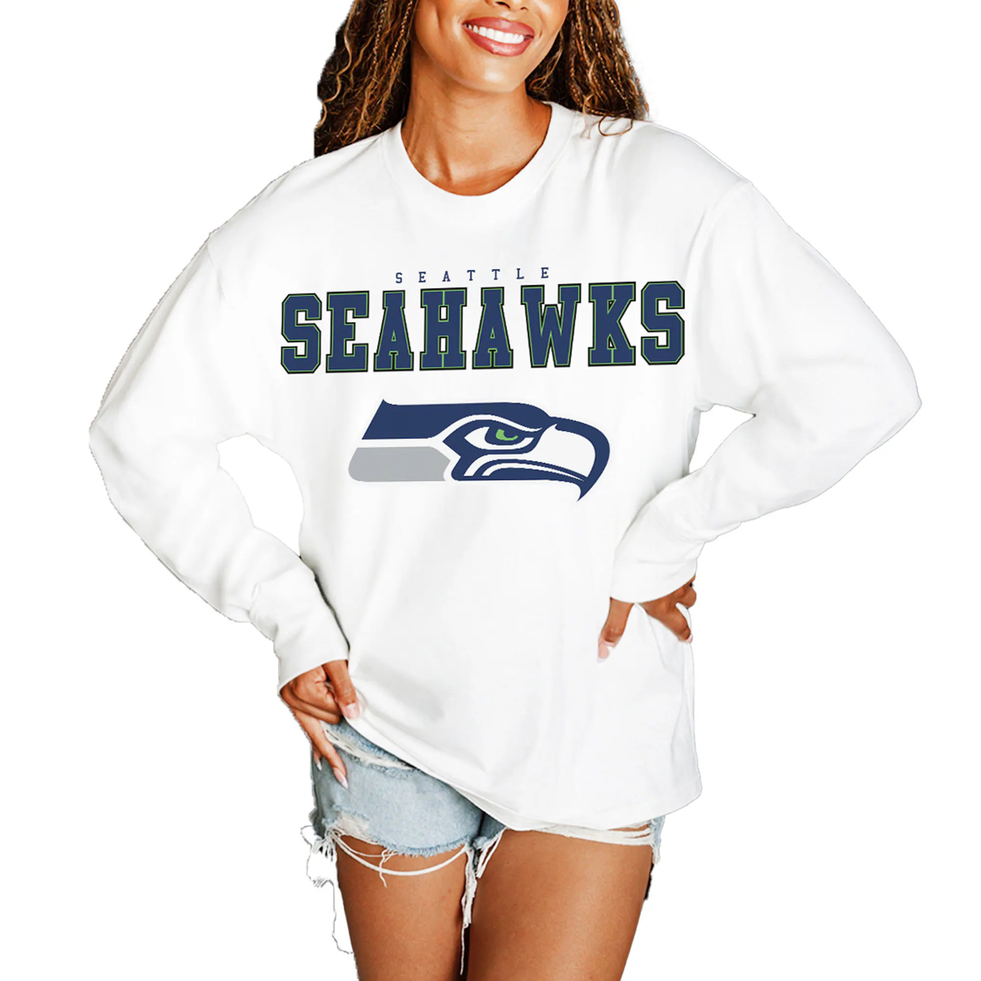 Seattle Seahawks Gameday Couture Women's Big Goals Oversized Long Sleeve T-Shirt - White | Fanatics