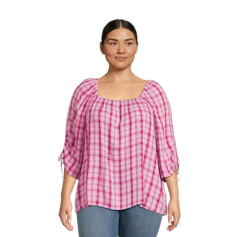 Terra & Sky Women's Plus Size Square Neck Ruched Top, Sizes 0X-4X | Walmart (US)