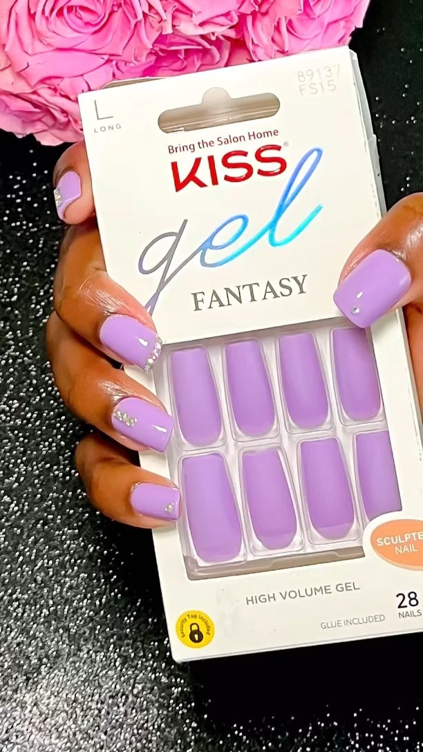 DIY manicure at home with Kiss Gel Fantasy press on nails. Professional look for an affordable price. Highly recommend! 
#Kissproducts #springnails #pressonnails #rhinestones #nails #purplenails 

#LTKFind #LTKstyletip #LTKFind #LTKbeauty