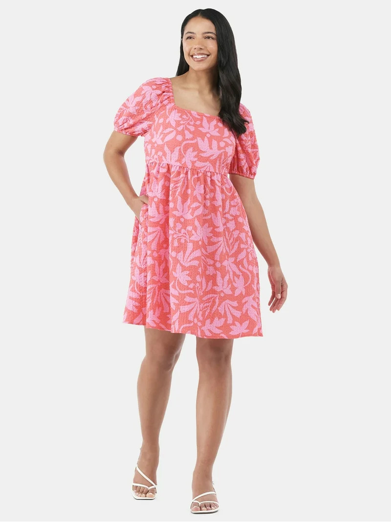 Time and Tru Women's Puff Sleeve Mini Dress, Sizes XS-XXXL | Walmart (US)