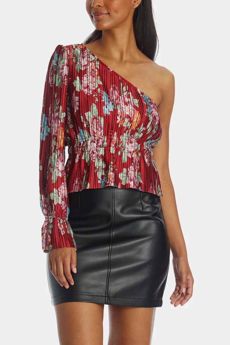 Pleated Floral One Shoulder Top | Lord & Taylor